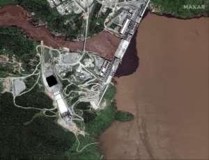 The Grand Ethiopian Renaissance Dam is set to be Africa's largest hydroelectric project when completed. By Handout (Satellite image ©2020 Maxar Technologies/AFP/File)