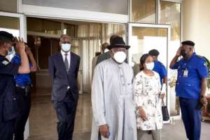 The ECOWAS delegation is headed by former Nigerian president Goodluck Jonathan, shown arriving in Bamako. By Michele Cattani (AFP)
