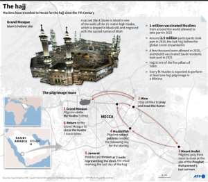 Graphic on the annual hajj, scheduled for August 9-14 this year.. By Gal ROMA (AFP)