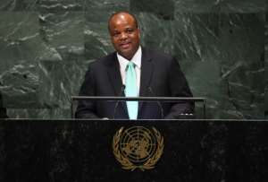 The protesters accuse King Mswati III, seen here at the UN General Assembly in 2018, of failing to provide sufficient wages. By Angela Weiss (AFP)