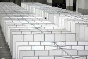 The US Army Corps of Engineers builds a field hospital in Detroit, Michigan. By JEFF KOWALSKY (AFP)