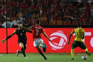 Thembinkosi Lorch scores the goal that shocked Egypt. By Khaled DESOUKI (AFP/File)