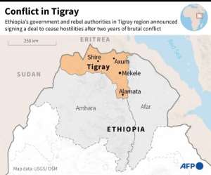 Map showing the Tigray region of Ethiopia.. By Aude GENET (AFP)