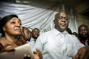 Tshisekedi, surrounded by his wife, relatives and supporters, shortly after the national election commission declared him winner of the December 30 ballot. By Caroline Thirion (AFP)