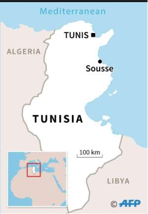 Map of Tunisia locating the coastal city of Sousee where a knife attack on Sunday killed a Tunisian National Guard officer and wounded another with three assailants also killed.. By (AFP)