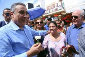 Tunisian presidential candidate and former prime minister Mehdi Jomaa meets supporters ahead of the September 15 polls. By Anis MILI (AFP)