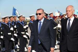 Turkish President Recep Tayyip Erdogan visited Tunisia in December 2019 and met his Tunisian counterpart Kais Saied.  By - (TURKISH PRESIDENTIAL PRESS SERVICE / AFP / Dossier)