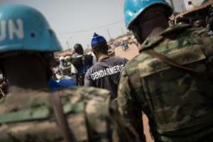 UN peacekeeping police on patrol in the Central African Republic in January 2020. By FLORENT VERGNES (AFP/File)