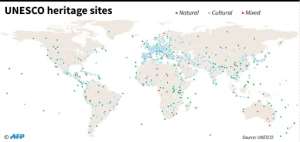 World map locating the 1,073 UNESCO heritage sites. The general conference starts on Monday..  By Simon MALFATTO (AFP)