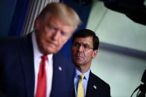 US Defense Secretary Mark Esper attends the daily briefing on the novel coronavirus, COVID-19, alongside President Donald Trump. By Brendan Smialowski (AFP)