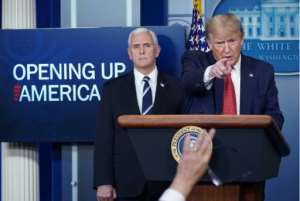 US President Donald Trump, takes questions from journalist as he announces plans to reopen the US economy. By MANDEL NGAN (AFP)