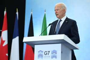 US President Joe Biden takes part in a press conference on the final day of the G7 summit at Cornwall Airport Newquay, near Newquay, Cornwall on June 13, 2021. By Brendan SMIALOWSKI (AFP/File)