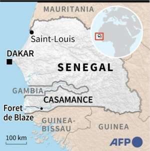 A map of Senegal locating the region of Casamance.  By Tupac POINTU (AFP)