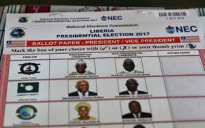 A ballot paper for Liberia's election to replace Liberian President Ellen Johnson Sirleaf