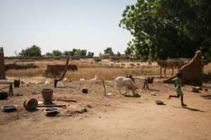 A child runs through destroyed houses in the Malian village of Ogossagou. By AMAURY HAUCHARD (AFP)