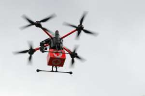 A drone made for medical supply deliveries is put on display at Berlin's Charite university hospital as part of the German government's drone action plan. By Odd ANDERSEN (AFP)