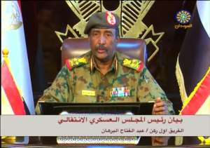 A grab from a broadcast on Sudanese TV shows General Abdel Fattah al-Burhan addressing the nation on Saturday. By - (Sudan TV/AFP)
