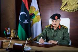 A handout picture released by the ibyan National Army on September 18, 2020, shows Gneral Khalifa Haftar, who waged a year-long assault on the capital in the west before reaching a formal ceasefire with his western opponents in October 2020. By - (Media Office of the Libyan National Army (ANL)/AFP/File)