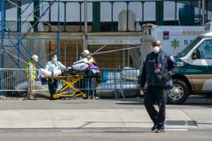 A patient being taken to the emergency room at NYU Langone Hospital in New York City. By David Dee Delgado (GETTY IMAGES/AFP)