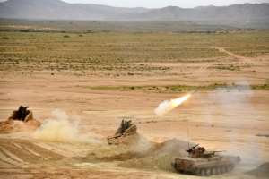 A picture made available by the Algerian Ministry of Defence on April 30, 2019, shows soldiers taking part in manoeuvres at an undisclosed location in Algeria. By Handout (Algerian Ministry of National Defense/AFP/File)