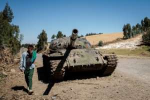 A tank said to have belonged to TPLF rebels pictured near Debre Tabor, about 200 kms southwest of Lalibela. By Solan KOLLI (AFP)