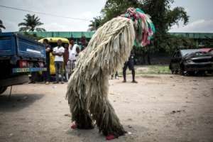 A video-clip involving an actor covered in condoms for Belgium singer and artist Baloji, who is part of a wave of Congolese rap.  By JOHN WESSELS (AFP)