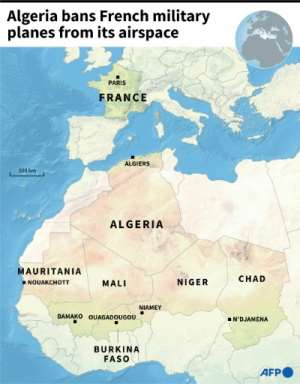 Map showing France and Algeria and the countries in the Sahel-Saharan region.. By Aude GENET (AFP)