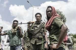 Amhara militiamen stand guard in the Ethiopian town of Dabat. By Amanuel Sileshi (AFP)