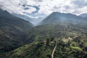 An aerial view of the Mutwanga hydroelectric plant at the foot of the Rwenzori Mountains. By ALEXIS HUGUET (AFP)