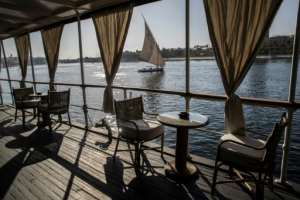 An Egyptian 'felucca' sailing boat on the Nile at Aswan; before the dam was built, Egypt was for millennia at the mercy of the seasonal rise and fall of the river. By Khaled DESOUKI (AFP)