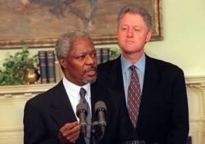 Annan with then-US President Bill Clinton in 1997.  By JOYCE NALTCHAYAN (AFP/File)