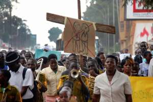 Anti-gay campaigners marched in protest after Uganda's Constitutional Court in 2014 annulled a law that toughened penalties for same-sex relationships. By ISAAC KASAMANI (AFP/File)