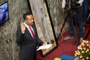 April 2 2018: Abiy Ahmed takes the oath of office as prime minister. By ZACHARIAS ABUBEKER (AFP/File)