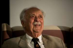 Bizos, pictured here in 2018 at an inaugural award for human rights established in his name, was revered for a gentle demeanor and steely determination. By GULSHAN KHAN (AFP/File)