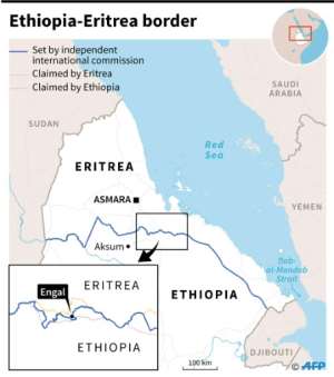 Border conflict: The frontier between Ethiopia and Eritrea that was set by an independent international commmission, along with Ethiopian and Eritrean claims around the village of Engal. By Dario INGIUSTO (AFP)