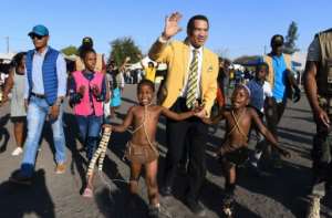 Botswana former president Ian Khama (C) has quit the BDP and thrown his support behind its strongest rival -- opposition coalition Umbrella for Democratic Change (UDC). By MONIRUL BHUIYAN (AFP)
