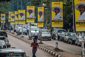 In Kampala, the capital of Uganda, there are bright yellow billboards for the headline Yoweri Museveni.  By SUMY SADURNI (AFP / Archive)