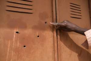 Bullet holes in a locker at the at the secondary school in Kankara from where hundreds of schoolboys were seized.  By Kola Sulaimon (AFP)