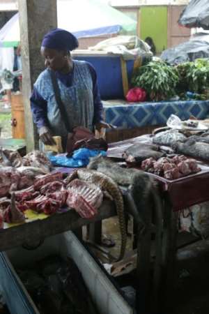 Bushmeat: A market stall in Libreville, the Gabonese capital, where pangolin and other wild animals are sold for food. By Steeve JORDAN (AFP)