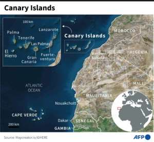 Satellite map of the Canary Islands and the African coast. By Gillian HANDYSIDE (AFP)