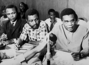Capitulation: Biafran military chief General Philip Effiong, right, and Colonel David Ogunewe, centre, on January 12 1970. By (AFP)