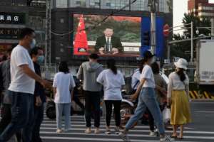 Chinese President Xi Jinping spoke via video link to the World Health Assembly. By GREG BAKER (AFP)