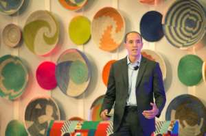 Chris Lehane, Airbnb's head of policy, speaking at an African tourism conference organised by Airbnb in Cape Town.  By RODGER BOSCH (AFP)