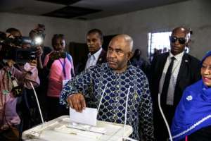 Comoros President Azali Assoumani cast his vote on Sunday. By GIANLUIGI GUERCIA (AFP)