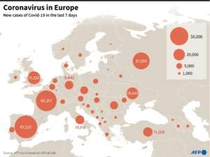New cases of Covid-19 in European countries in the last 7 days. By Robin BJALON (AFP)