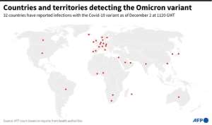 Countries and territories detecting the Omicron variant. By Julien NGUYEN DANG (AFP)