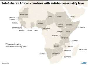 Map of Africa showing the 27 countries with anti-homosexuality laws, according to Human Rights Watch.. By (AFP)