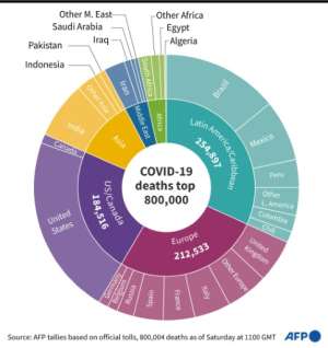 Number of COVID-19 deaths worldwide as of Aug 22. By (AFP)