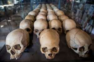 Dark Dark: Skulls of victims at the Genocide Memorial in Kigali. More than 800,000 people, mostly Tutsis, were mbadacred. By Jacques NKINZINGABO (AFP)