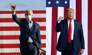 Democratic presidential candidate Joe Biden (left) accuses Trump of surrendering to the virus, but the president continues to defy his own administration's Covid-19 guidelines. By Angela Weiss, SAUL LOEB (AFP)
